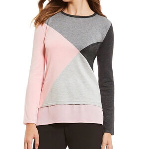 INVESTMENTS COLOR BLOCK LAYERED‎ LOOK LONG SLEEVE CREW NECK SWEATER SIZE 2X